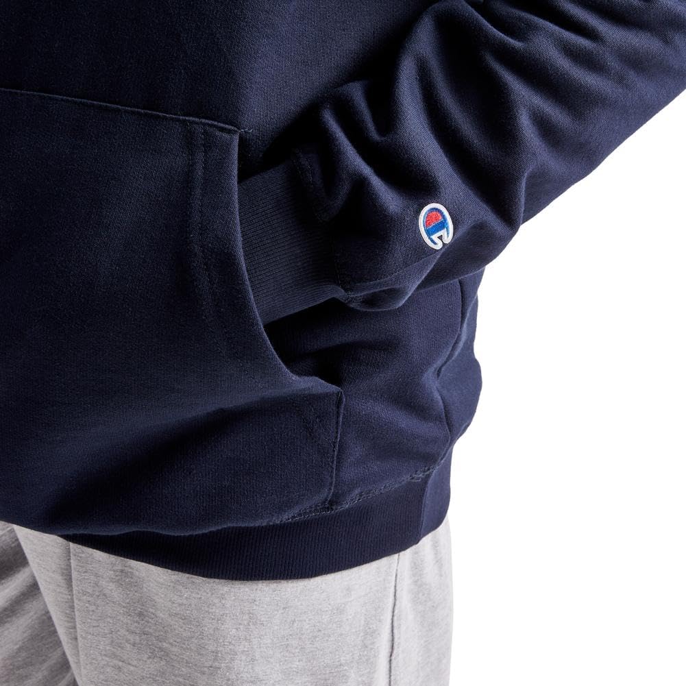 Champion Men's Hoodie, Powerblend, Fleece, Comfortable Sweatshirt for Men (Reg. Or Big & Tall) Standard Medium Navy Script