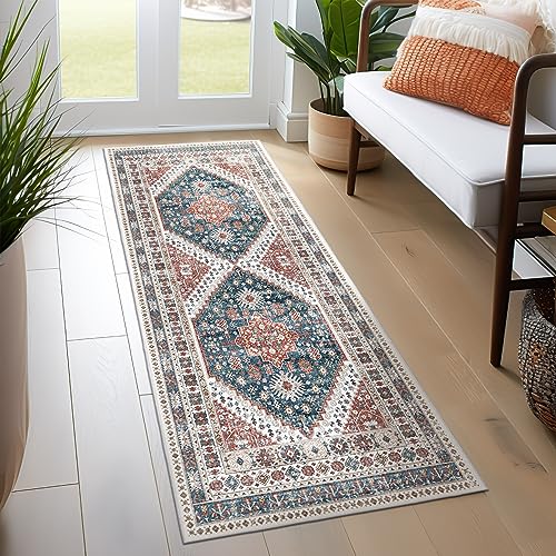 Madane Washable Runner Rug - 2x6 Rug Runners for Hallways 6 Feet Non Slip Vintage Kitchen Runner Rug Ultra-Thin Bathroom Runner Rugs Carpet Laundry Room Bedroom (2x6ft, Navy Blue)