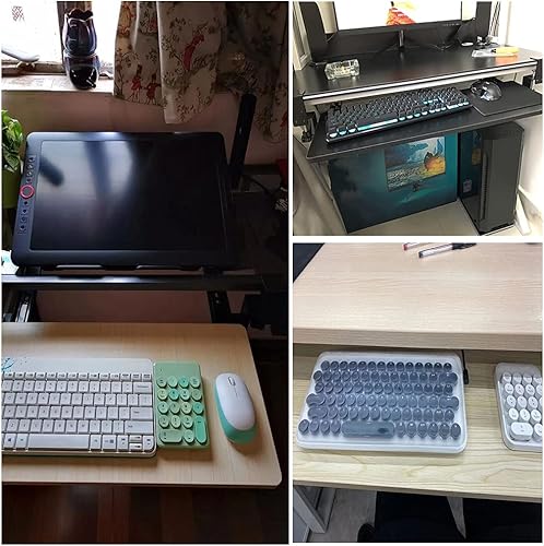 Miniatura 5 de Y&J Estante extensor de escritorio, plataforma ergonómica ajustable para teclado, cajón deslizante para teclado, instalación sin perforaciones, 19.7
