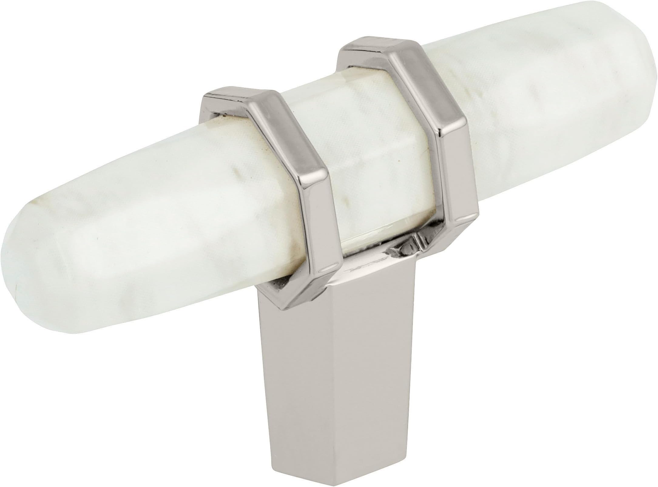 Amerock | Cabinet Knob | Marble White/Polished Nickel | 2-1/2 inch (64 mm) Length | Carrione | 1 Pack | Drawer Knob | Cabinet Hardware