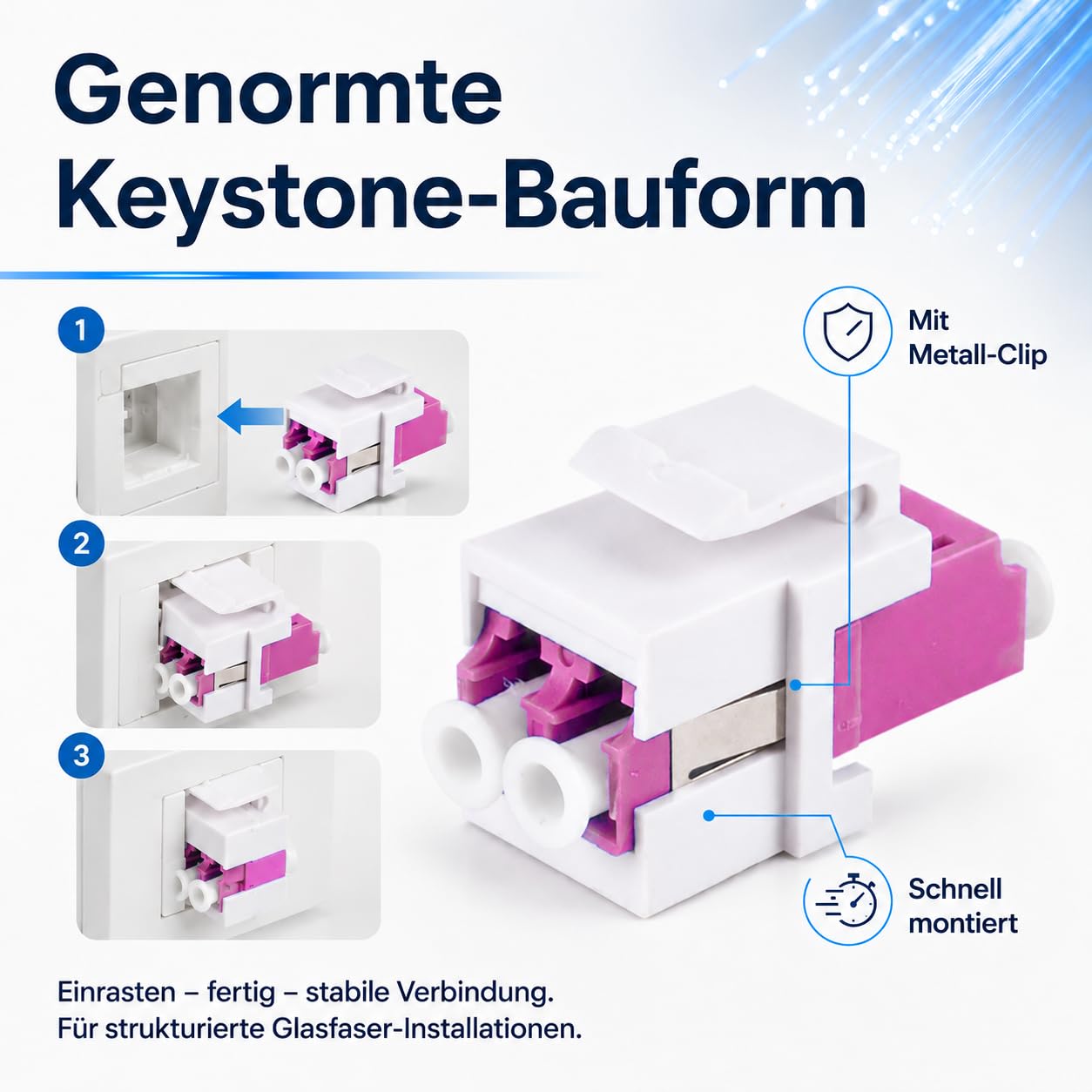 1aTTack.de 10 connettori Keystone in fibra ottica OM4 (UPC o PC) LC Duplex femmina a LC Duplex femmina multimodale viola