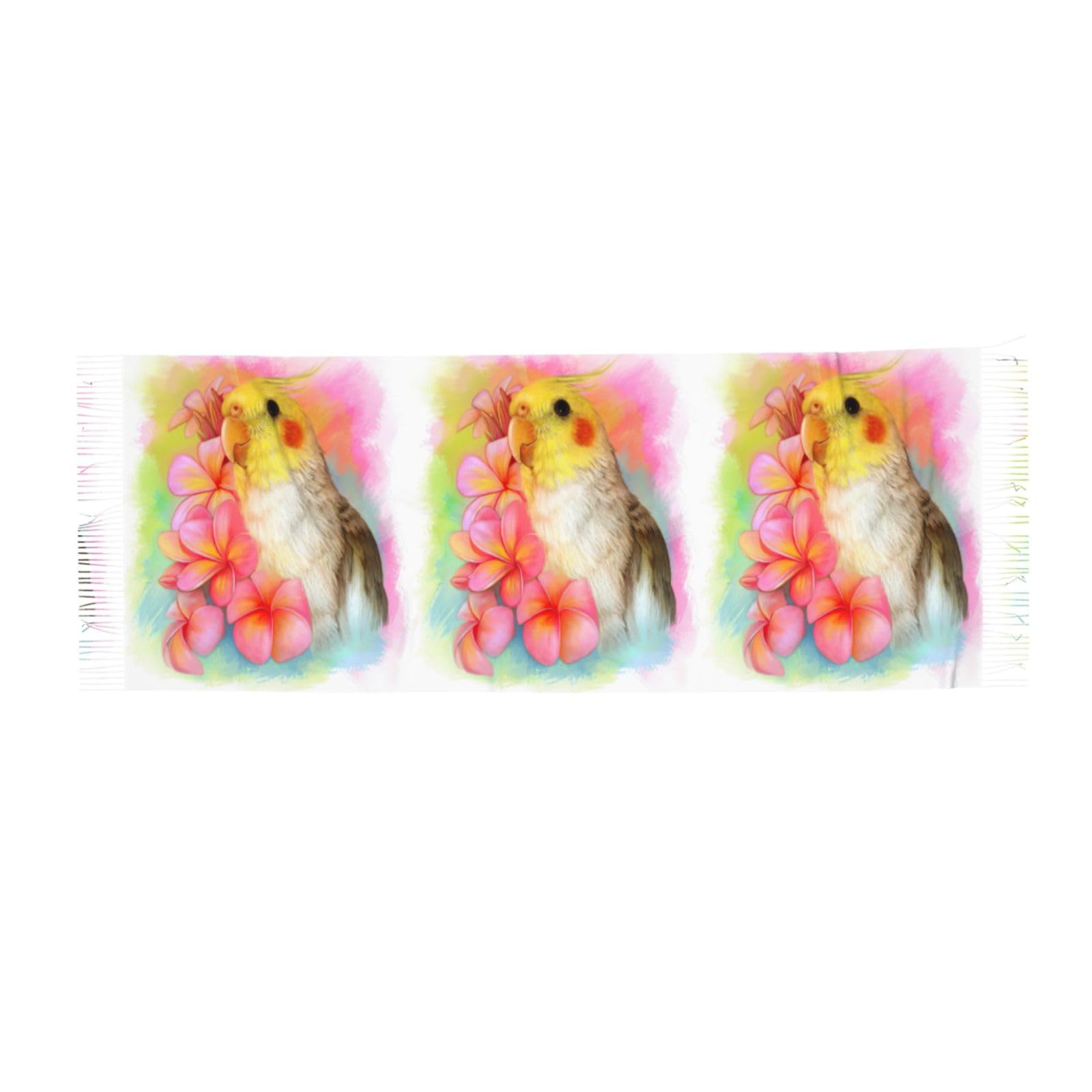 JEJEA Cute Cockatiel Print Print Faux Cashmere Scarf With Tassels, Soft Warm Winter Scarf, Stylish Wrap For Women Men