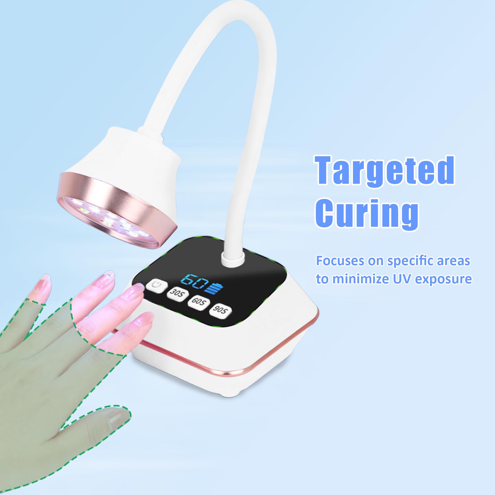 36W Lampe UV Ongles Gel, Mini Lampe UV avec Capteur Intelligent et Écran LCD, 30s/60s/90s Modes, Rechargeable Petite Sèche Ongles Design Col de Cygne Flexible pour Salon et Maison, Blanc