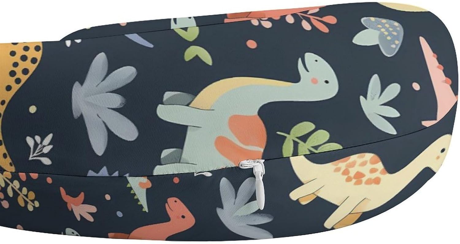 Colored Dinosaur Travel Pillow U Shape Neck Pillow Washable Pillowcase for Sleeping Chair