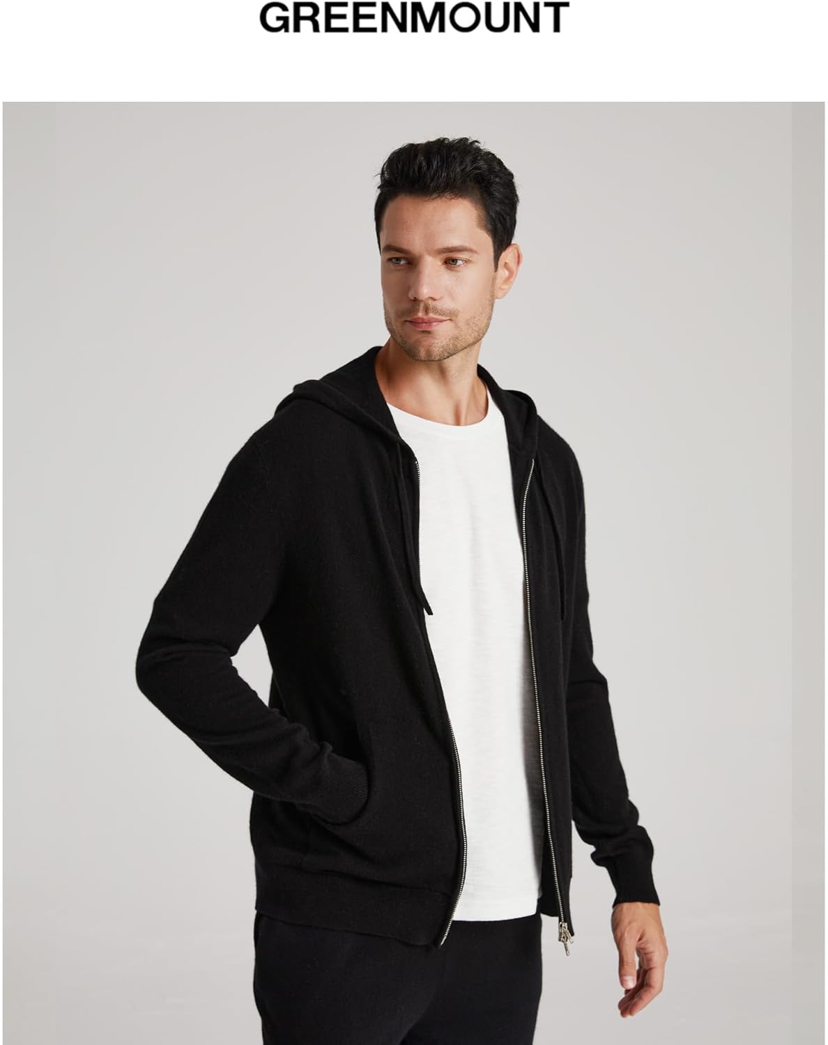 GreenMount Mens Cashmere Hoodie Cardigan with Double-way Zip Soft Warm Jogger Cardigan with Pocket for Men 37.5° Warm - Image 2