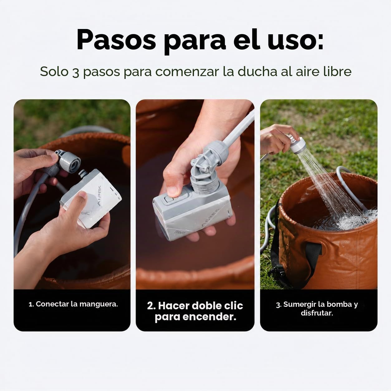 FLEXTAILGEAR Tiny Shower - Ducha portátil de camping con bomba, manguera de 2,2 m, carga USB-C y dos modos de flujo de ahorro de agua, para jardín, viajes, playa y mascotas