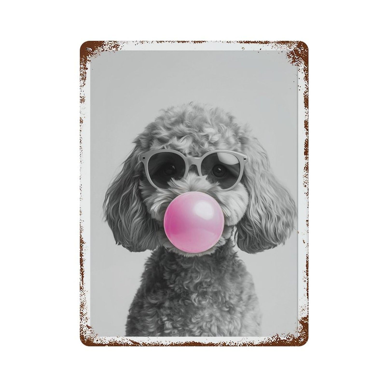 xiaoxiaoshen Goldendoodle Pink Bubble Gum Funny Doodle Dog Trendy Portrait Wall Decor Art Metal Tin Poster Modern Home Decor Art Home Bar Shop Decorations Vintage Sign 40x30cm