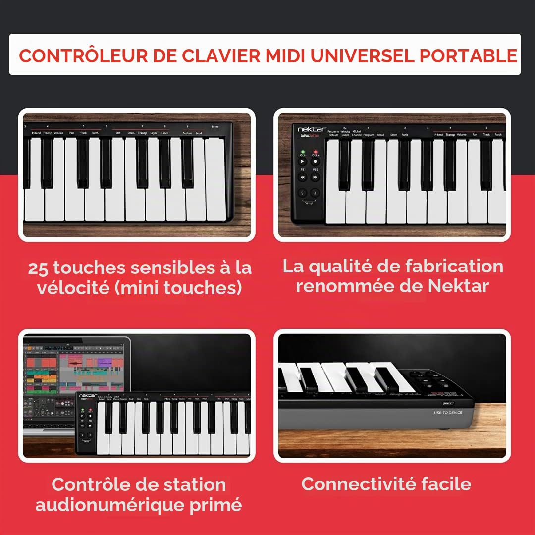 Nektar Contrôleur de clavier MIDI USB SE25