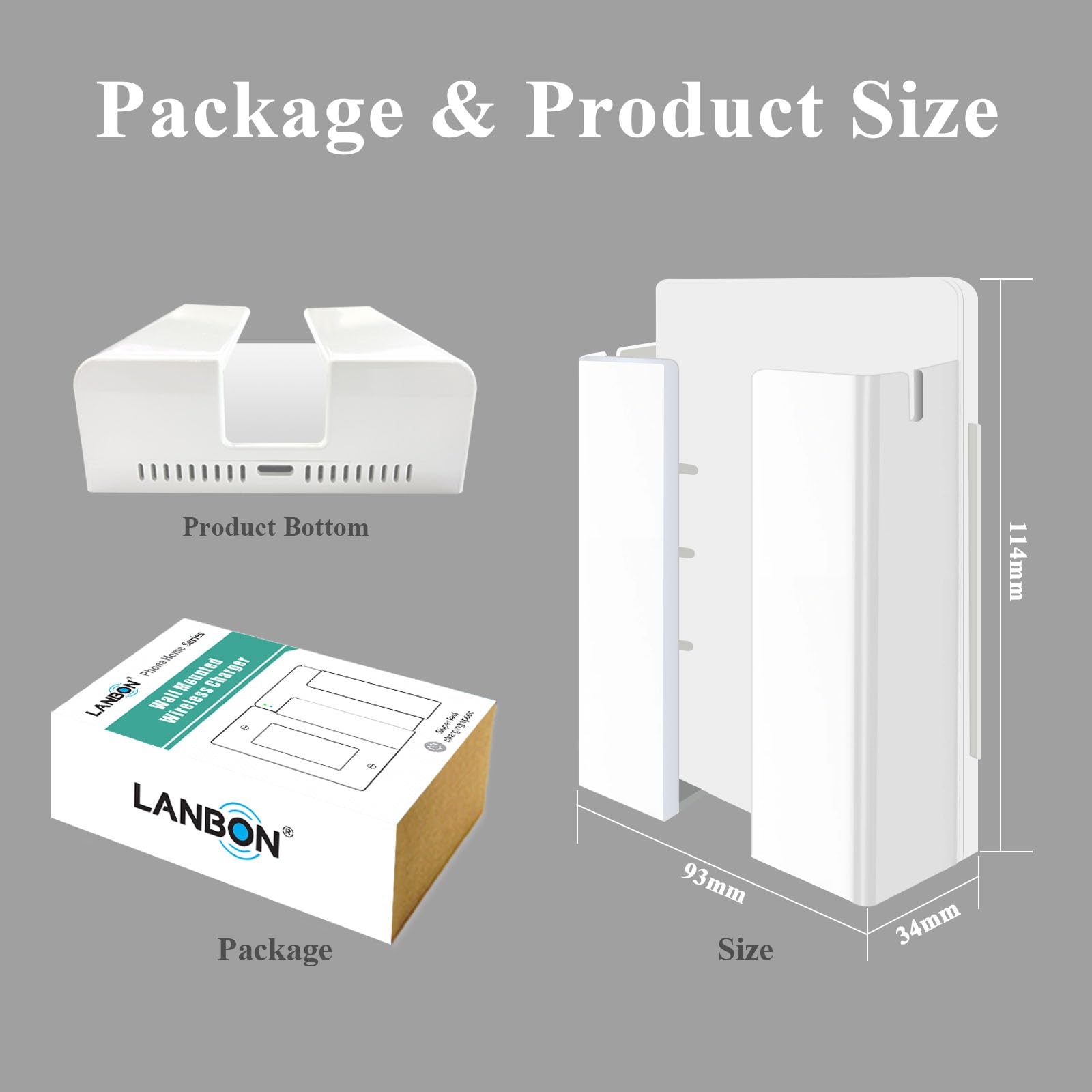 LANBON Cargador inalámbrico P2, cargador de teléfono inalámbrico montado en la pared para mesita de noche/sofá/escritorio/garaje/cocina, estación de carga rápida de 15 W, funciona con iPhone