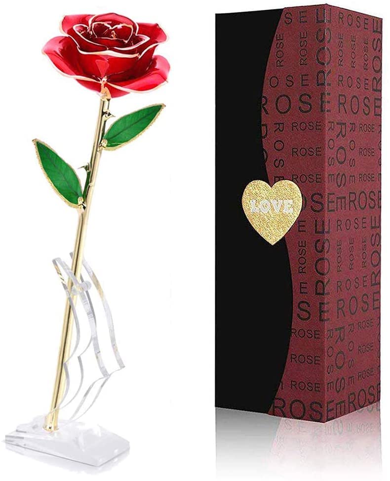 24k Rosa Placcato Oro con Scatola Regalo e Supporto, Rosa Eterna...