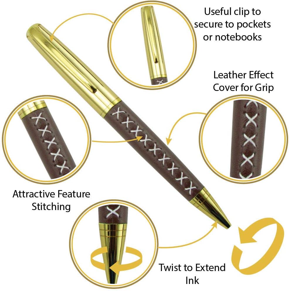 Sovereign-Gear Leather Wrapped Ballpoint Pen for Men and Women - Stylish Faux Leather and Gold Smooth Flowing Non Smudge Ink and Light To Hold - Lovely Presentation Box - Image 3