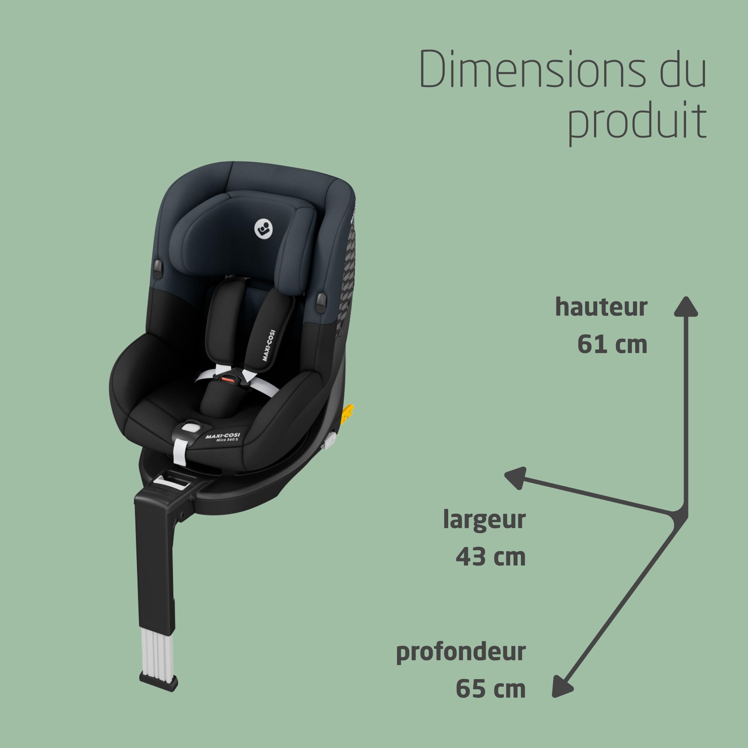 Maxi-Cosi Mica 360 S, Siège-auto bébé i-Size, De 3 mois à 4 ans (61–105 cm), Siège-auto isofix 360 pivotant, Rotation FlexiSpin, 5 inclinaisons, Protection G-CELL, Harnais Easy-in, Tonal Black