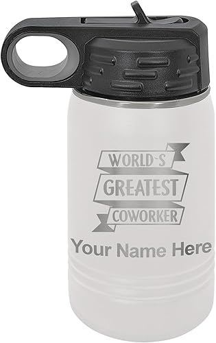 Miniatura 12 de LaserGram Personalized Water Bottle, World's Greatest Coworker, Stainless Steel Double Wall Vacuum Insulated with Flip Top Straw, Custom Engraved