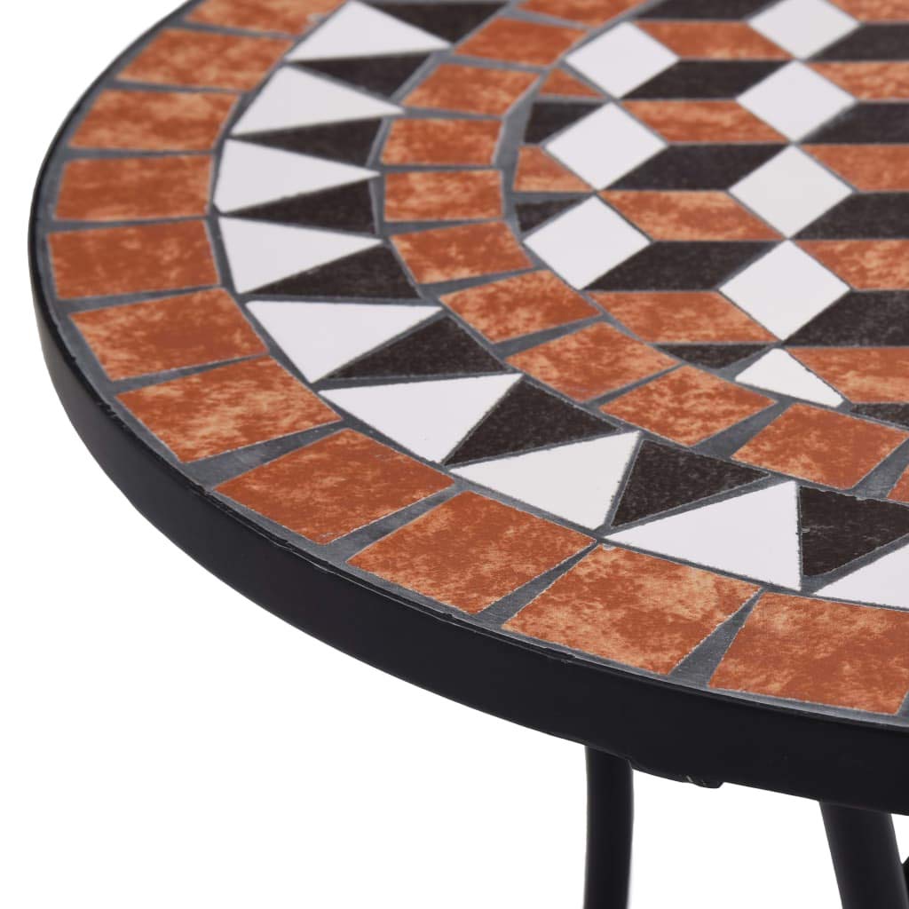 Tavolo da bistrot con mosaico in ceramica, marrone, 60 cm, resistente alle intemperie, pieghevole, per esterni, balcone, giardino, tavolino stabile, per campeggio e picnic