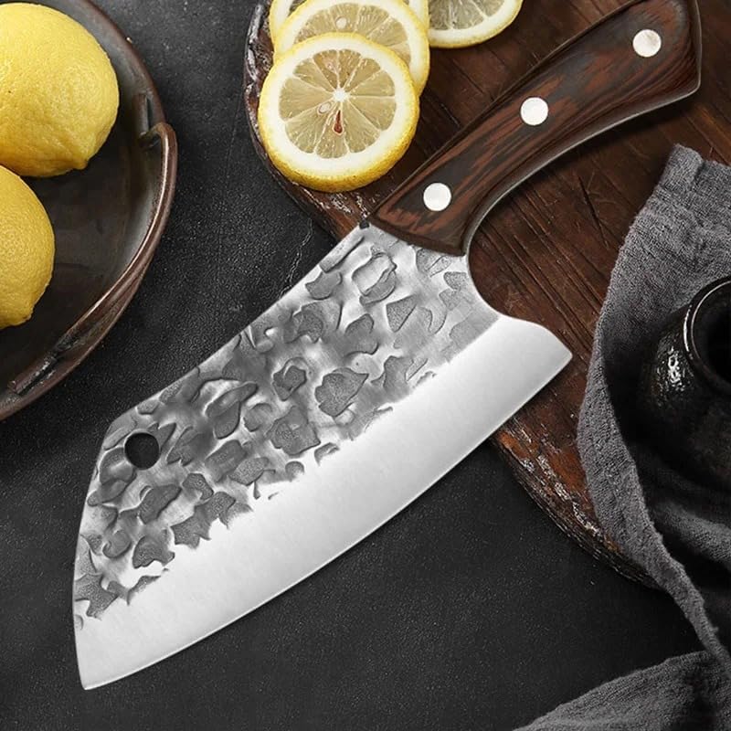 Meat Cleaver,Cleaver Knife 7 Inch Kitchen Butcher Knife Hand-Forged Meat Cleaver Boning Knife Professional Chef Knives Wood Handle Fish Cooking Knife, LAMAJIGA5844