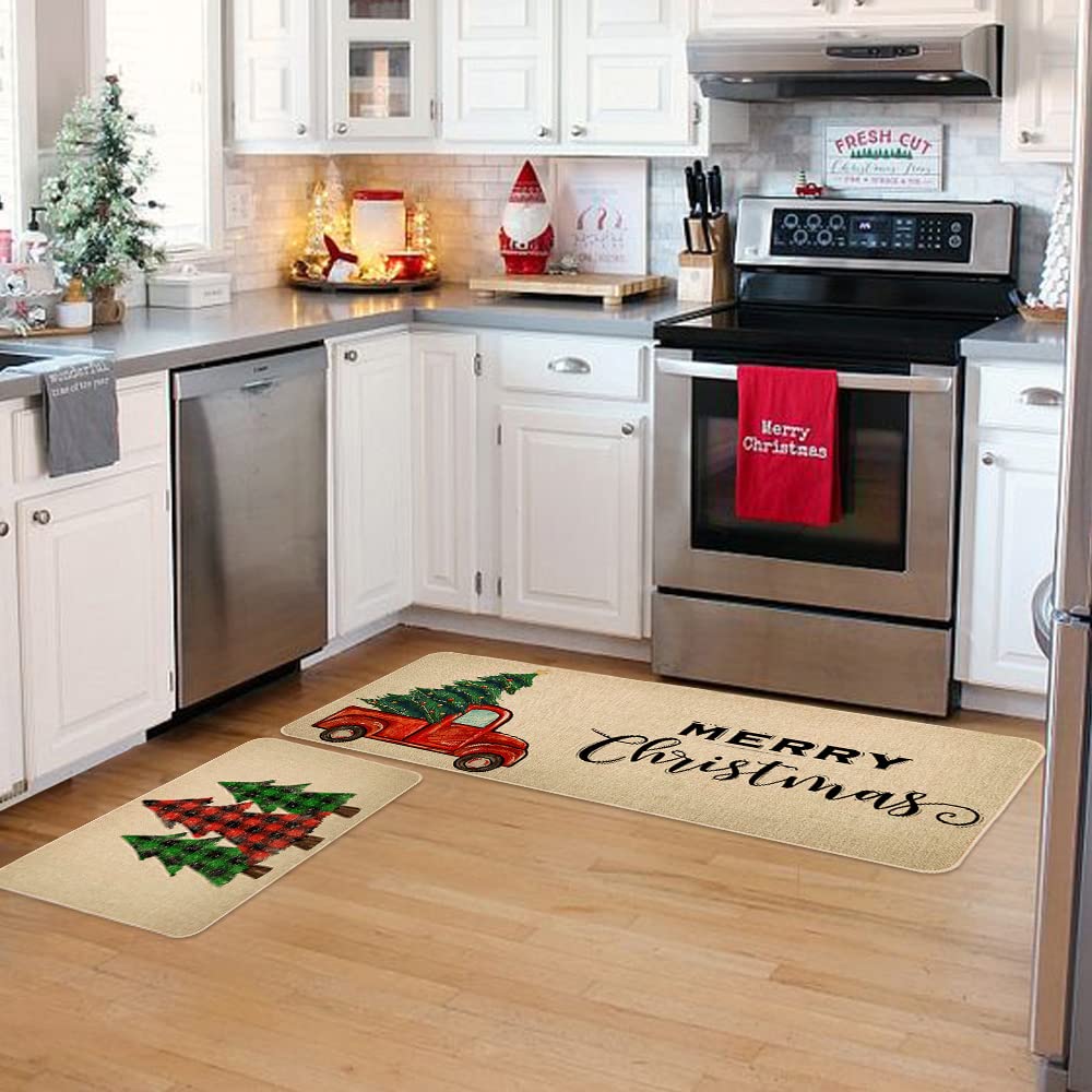FILOEEX Weihnachts-Küchenmatten-Set - Lustige Schneemann-Matten | Rutschfest & Wasserabweisend | 2-tlg. Set