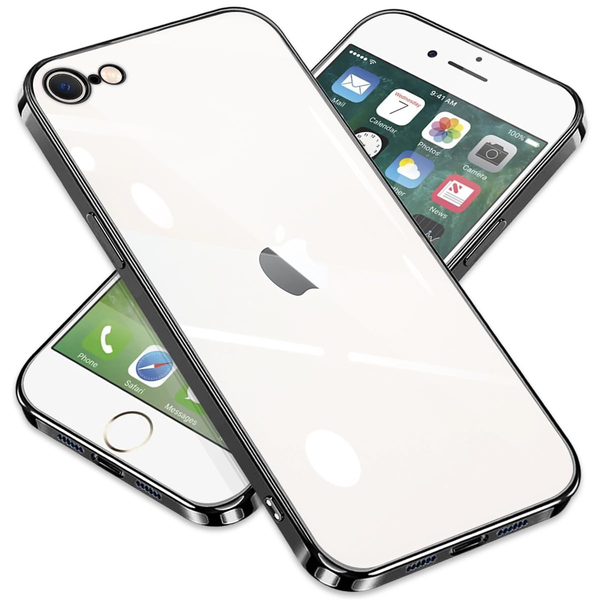 ZHUAZHULE ケース 用の iPhone SE3 iPhone SE2 iPhone8 iPhone7 アイフォンSE 第3世代 第2世代 8 7 スマホケース クリア メッキ加工 耐衝撃 カバー 透明 TPU レンズ保護 ストラップホール付き 薄型 黄変防止 擦り傷防止 人気 (ブラック)