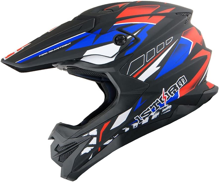 1Storm Motocross Adult Helmet Downhill Mountain Bike Helmet BMX MX ATV Dirt Bike Storm Style HF803; Storm Red Blue
