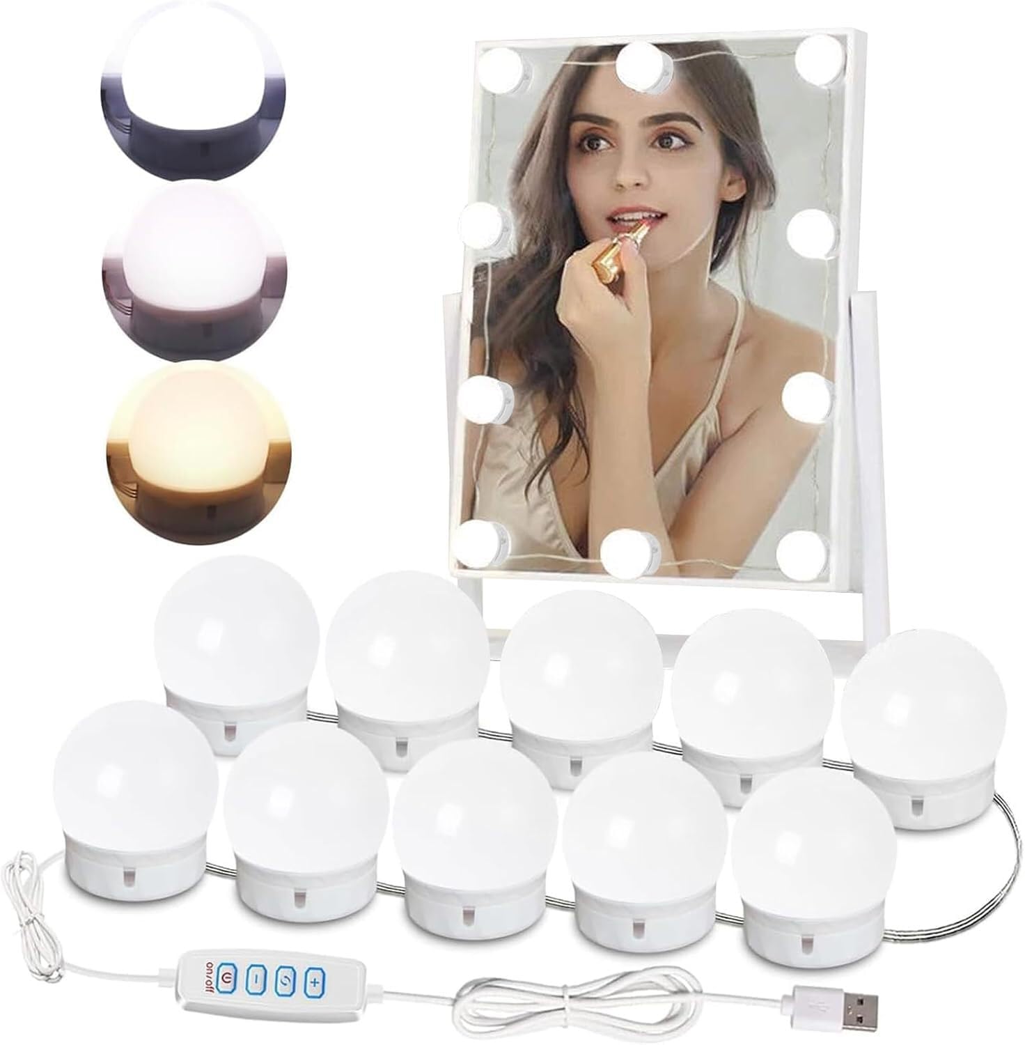 osiuujkw Power Saving Vanity Mirror Lights Stick On with Smart, 6 Lights