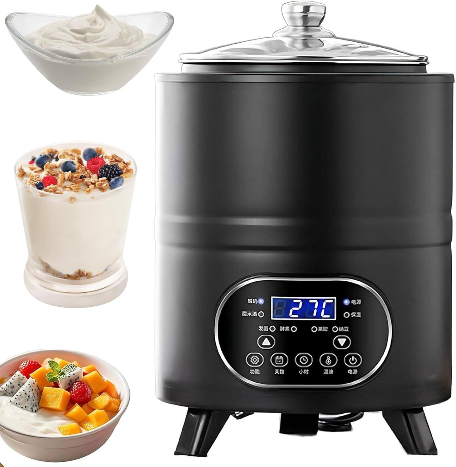 Commercial Yogurt Fermentation Machine,Automatic Yogurt Maker, Digital Yoghurt Machine with LED Display, 25-80°c Temperature Control,Time Control,for Home Use Black-8L