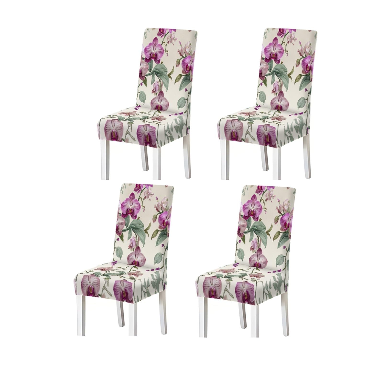 Kxuauv One Color Elegant Purple Orchid Floral Print Stretch Dining Chair Covers, 2/4/6 Pcs For Home Kitchen Party Seat Protectors For Restaurant Hotel Party(4Pcschair Cover)