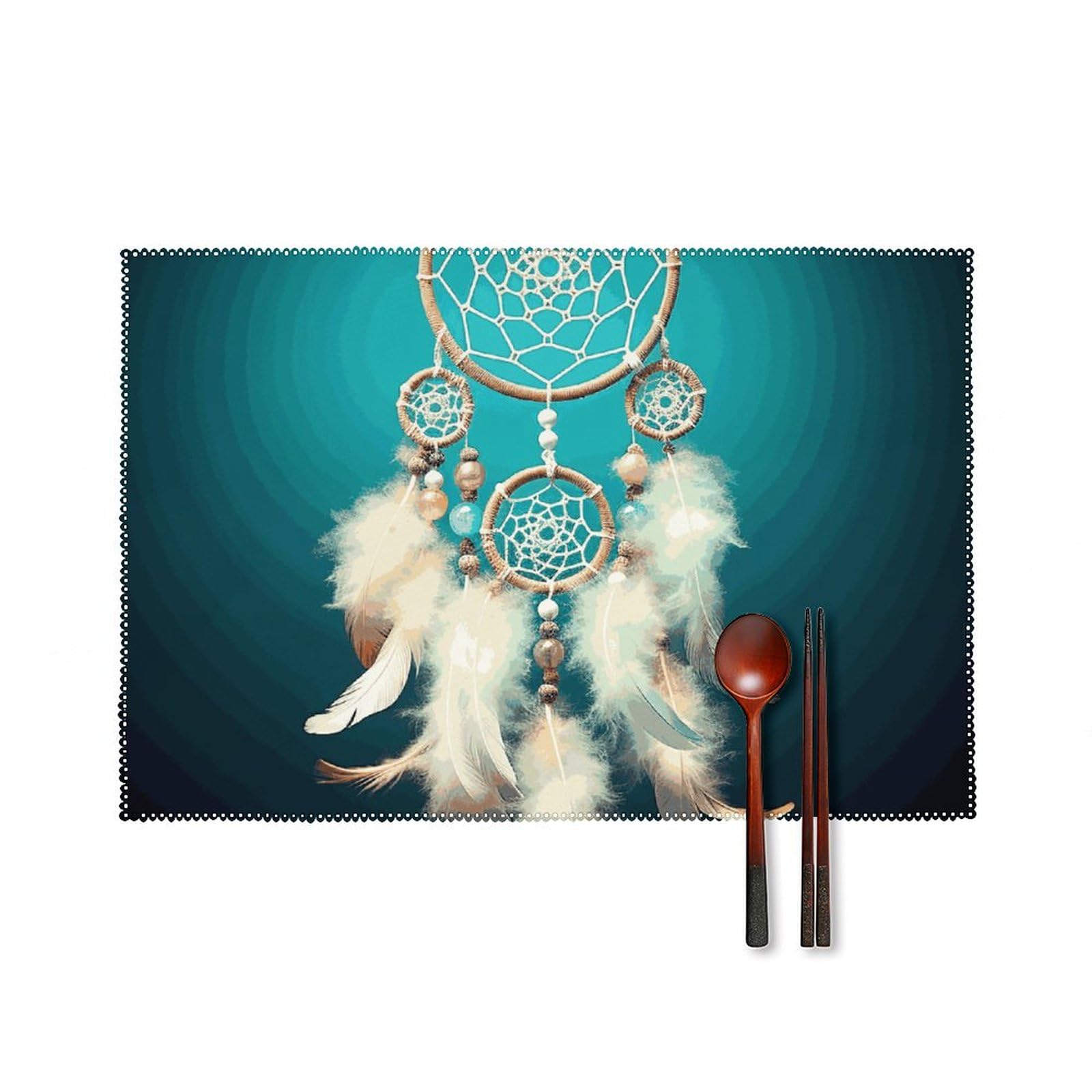Sets de table attrape-rêves blancs infroissables lavables lot de 6 protège-table rectangulaire