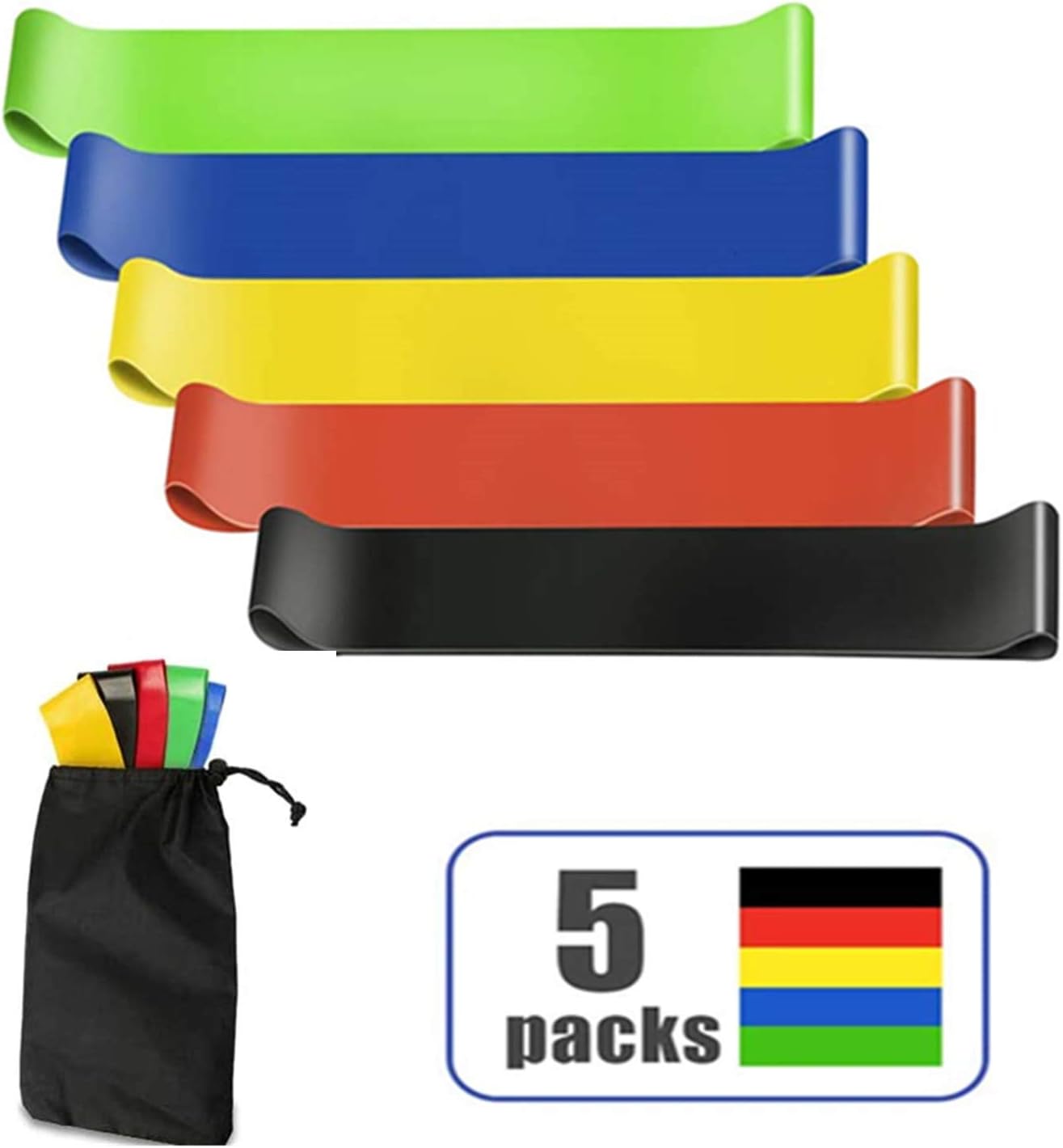 Resistance Bands Set of 5, Legs and Glutes Workout Fitness Bands Exercise Bands with 5 Different Resistance Levels for Yoga, Pilates, Rehab, Stretching, Strength Training - For Men & Women