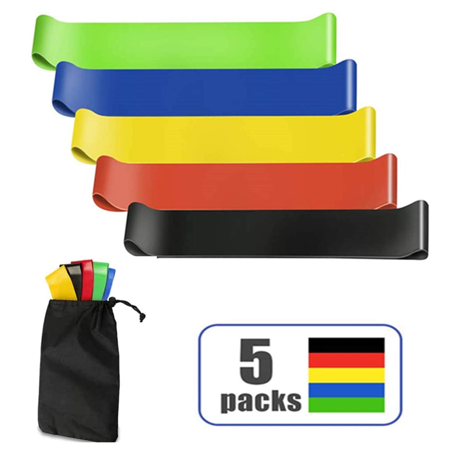 Resistance Bands Set of 5, Legs and Glutes Workout Fitness Bands Exercise Bands with 5 Different Resistance Levels for Yoga, Pilates, Rehab, Stretching, Strength Training - For Men & Women