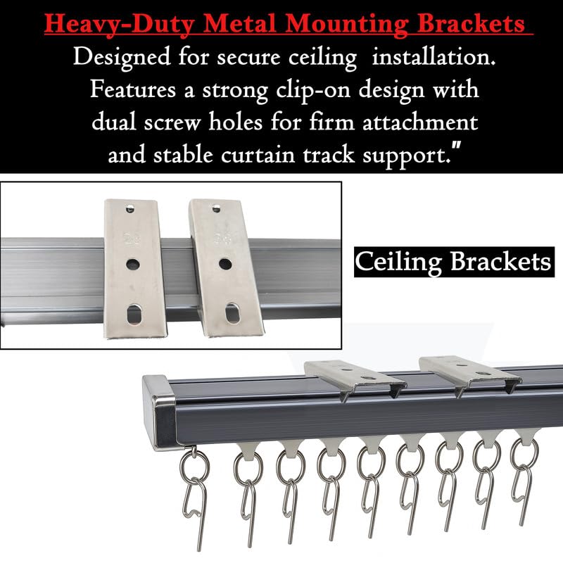 Image of MetDeals Aluminium Deluxe Silent Channel Curtain Track with Smooth Runners & Ceiling Fit Bracket,Hook,End Caps, Screw & Wall Plug | Curtain Rail System for Home & Office(Grey Color,4 Feet)
