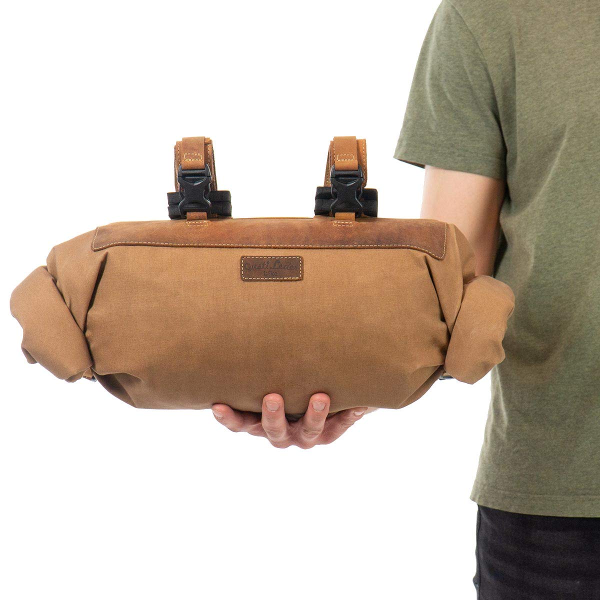 Gusti Lenkertasche Leder - Pedro D. Damen und Herren Fahrradtasche mit Befestigung Kuriertasche Lenkstangentasche wasserdicht Fahrrad groß Braun Canvas & Leder