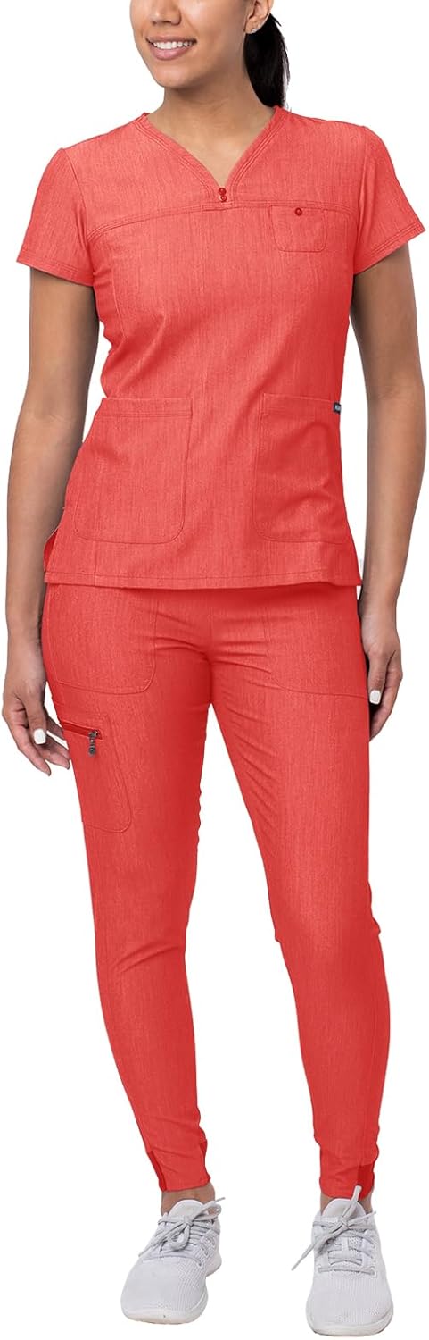 Adar Pro Movement Booster Scrub Set for Women - Sweetheart V-Neck Scrub Top & Yoga Jogger Scrub Pants