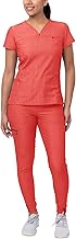 Adar Pro Scrubs Set for Women - Stretch Sweetheart V-Neck Scrub Top & Yoga Jogger Cargo Scrub Pants, 7 Pockets