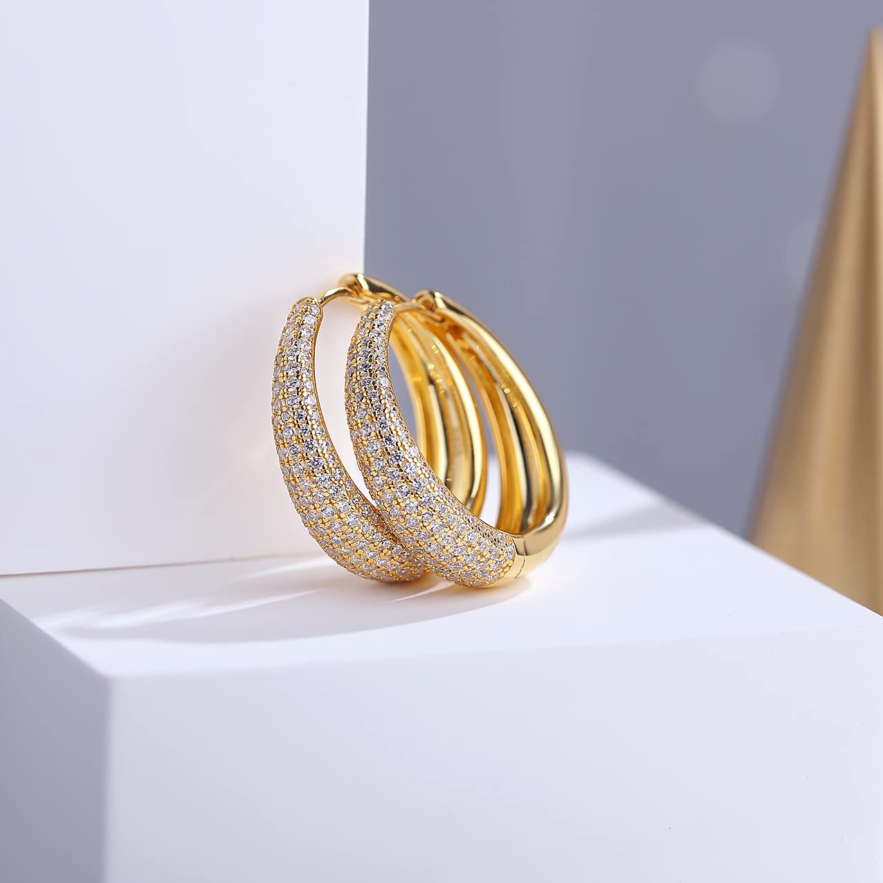 Jiamiaoi Pendientes de Aro Grandes de Oro Blanco 18k - Aretes de Plata de Ley Con Perlas - Pendientes Colgantes 22mm-40mm