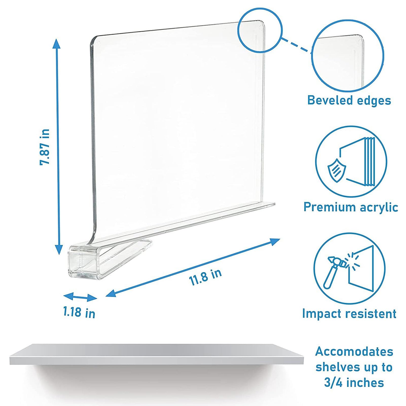 Divisores de Estantes de Acrílico Transparente, Elegantes Organizadores de Armario para Ropa, Sombreros, Libros y Bolsos, Fácil Instalación para Armarios y Cocinas, Paquete de 8 (Partición