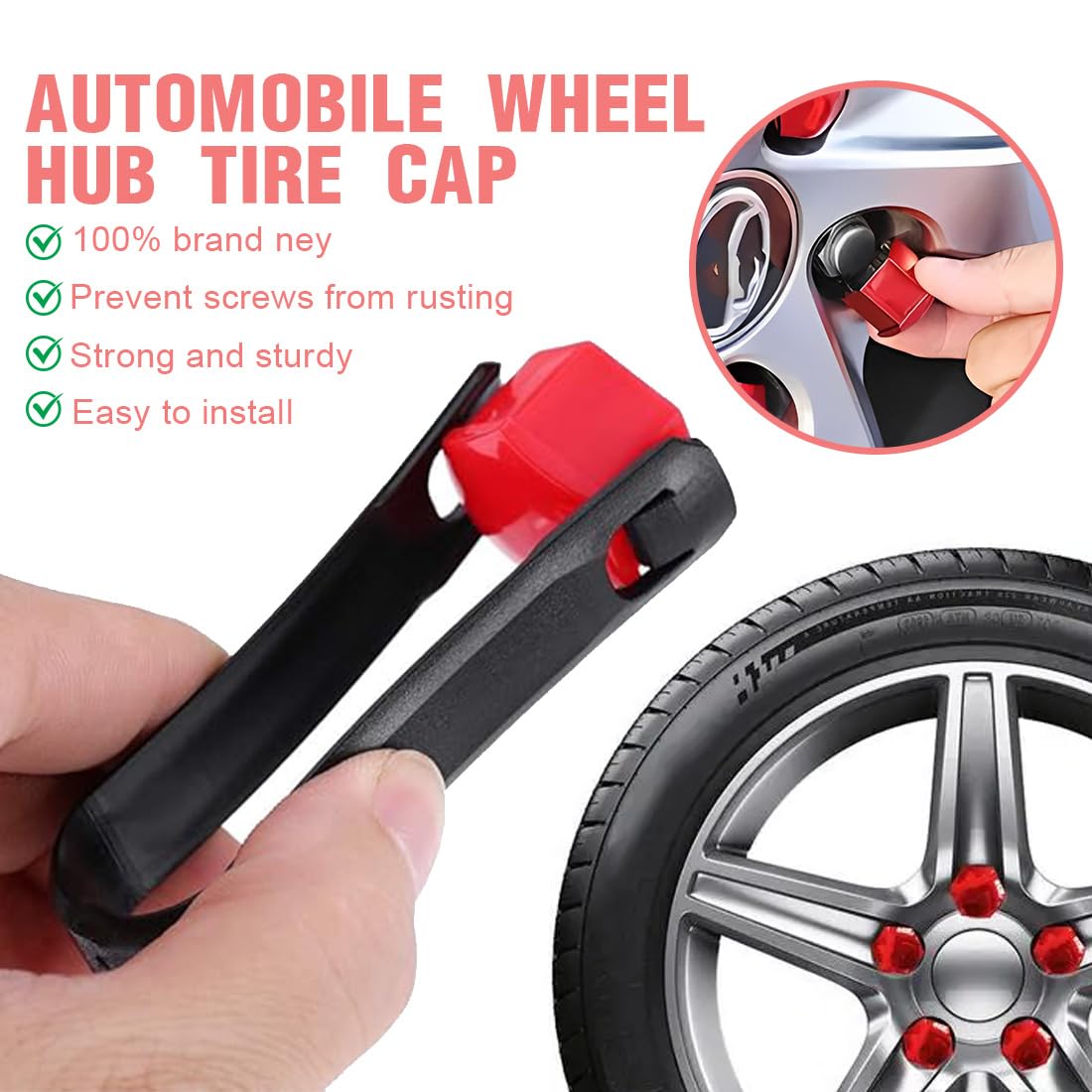 20 Pezzi Copri Dadi Ruota 17Mm Copridado Bullone Ruota Copri Dado Esagonale Per Pneumatici Con Set Di Strumenti Di Rimozione Per Auto Rosso