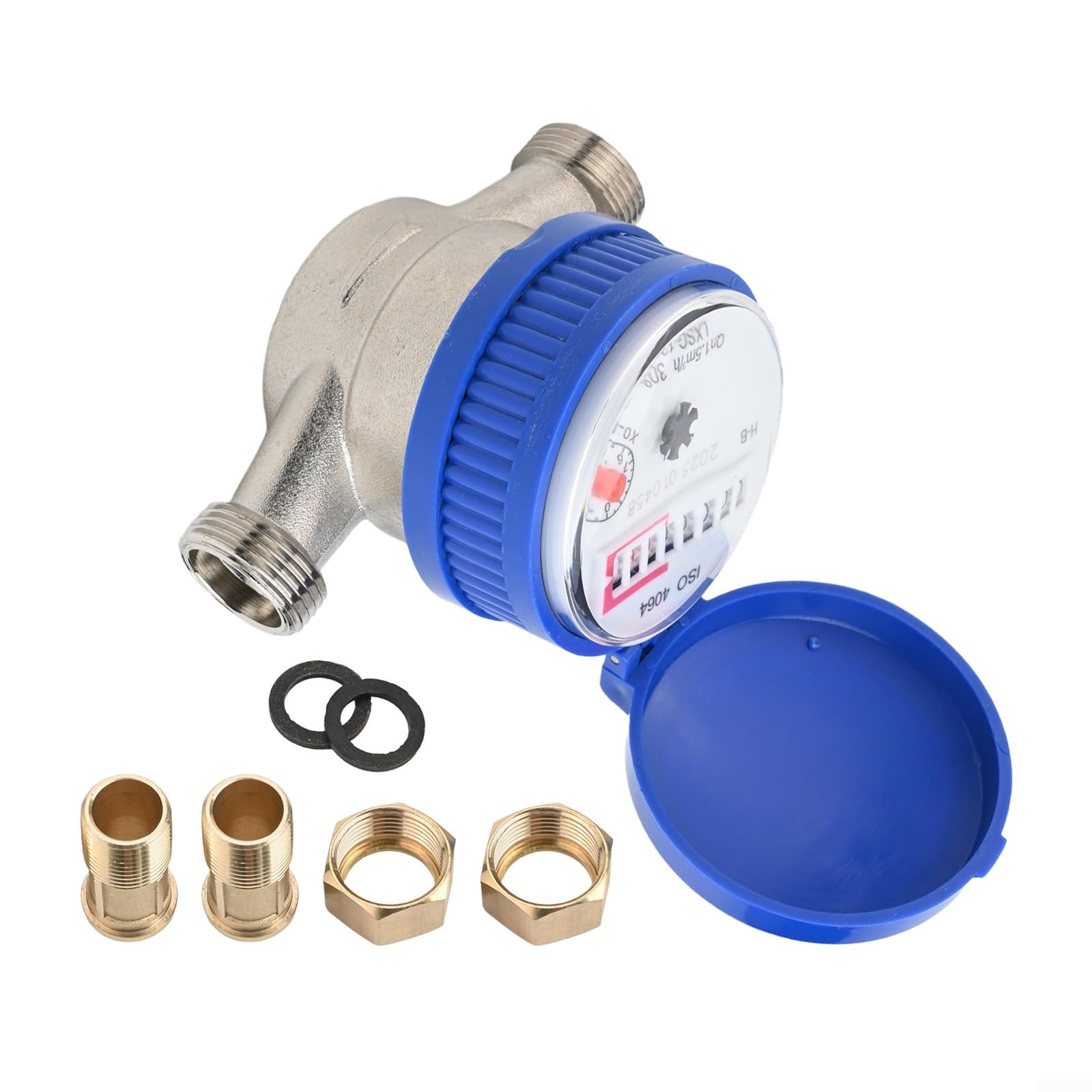 Single Flow Dry Kaltwasserzähler 1/2 Zoll, Vollkupferkörper mit Magnetantrieb, 99999.999 Ablesung, vertikale oder horizontale Installation für Gartenhaus,