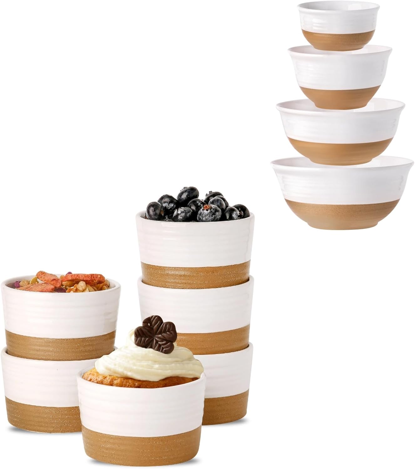 Hasense Ceramic Ramekins & Mixing Bowls, 8 oz & 2.1-Qt, Microwave & Dishwasher Safe