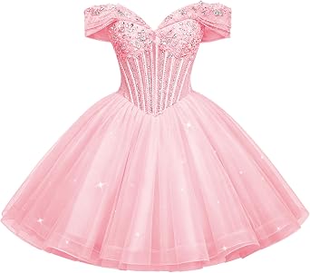 XYAYE Crystal Lace Short Homecoming Dress Off Shoulder Tulle DAMA Dresses