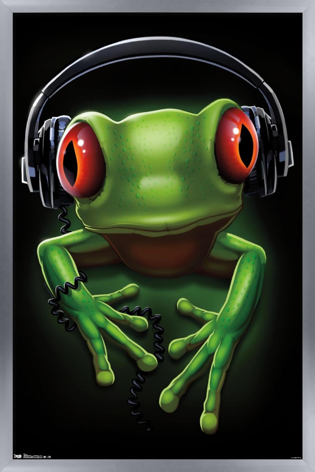 Trends International Frog - Headphones Wall Poster, 22.4L x 14.7W, Silver Framed Version