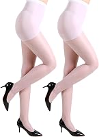 FZPZP 2 Pairs Women's 20D Sheer Tights High Waist Control Top Pantyhose Reinforced Toes Comfort Stretch