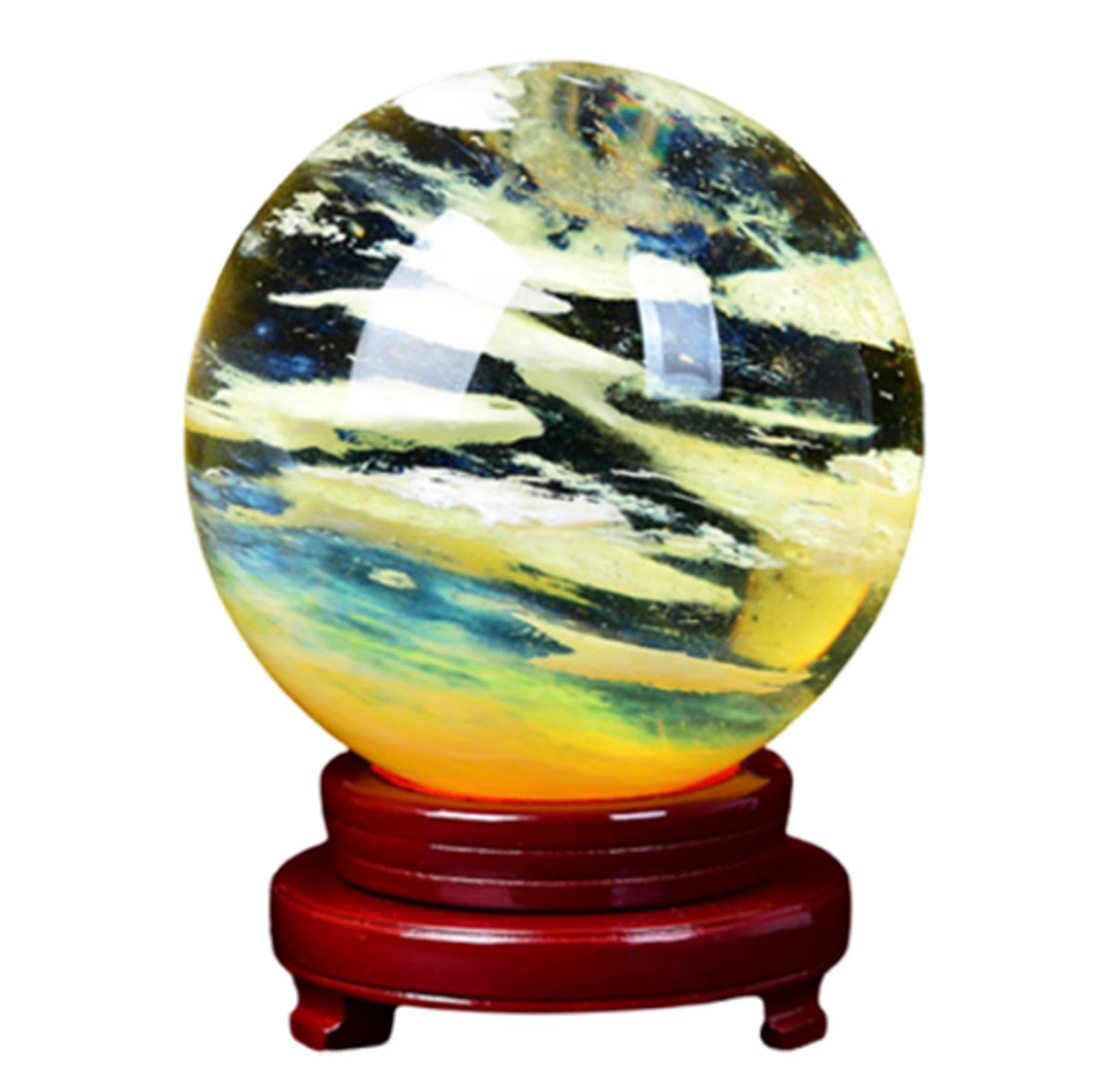 AARTERZZA Citrine Quartz Yellow Smelt Crystal Ball Crystals Gemstone with Stand Decor Decorative Spheres Spiritual Room Wicca Supplies,100mm
