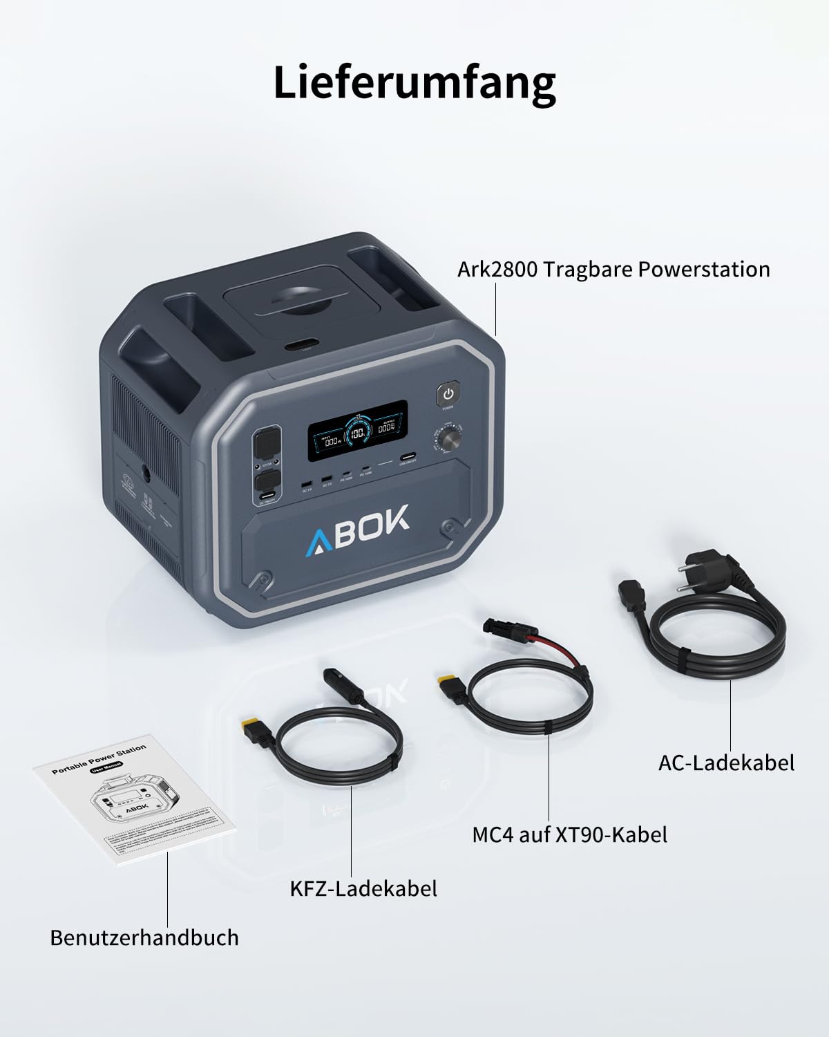 ABOK Ark2800 Zusatzakku 2160Wh LiFePO4 für Tragbare Powerstation,48V Akku | Solargenerator Zubehör: 2160 Wh Zusatzakku, LiFePO4, 48 V, erweitert Ark2800 per Parallelkabel, bis 10,8 kWh, für Notstrom