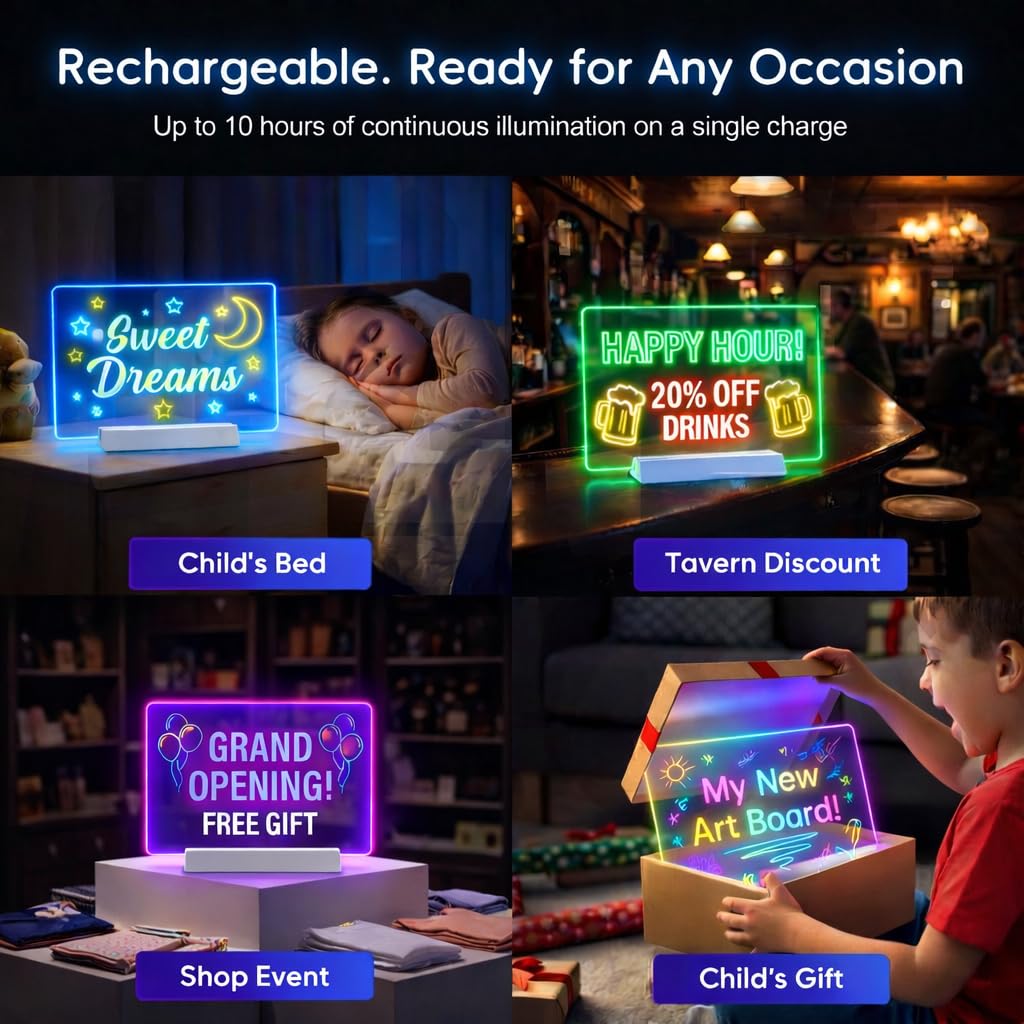 Rechargeable LED Drawing Board for Children LED Note Board with 9 Colors Light Modes & 12 Colors Pen - Image 3