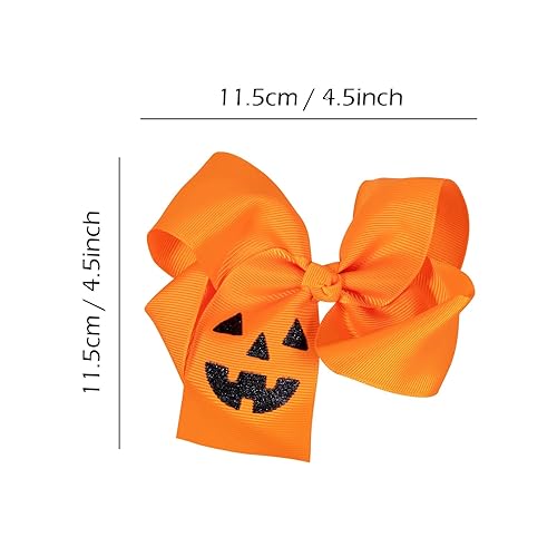 Miniatura 7 de Lazos de calabaza con clip de 4.5 pulgadas para niñas, lindo color naranja, otoño, Acción de Gracias, Halloween, cinta de animación, pasador de