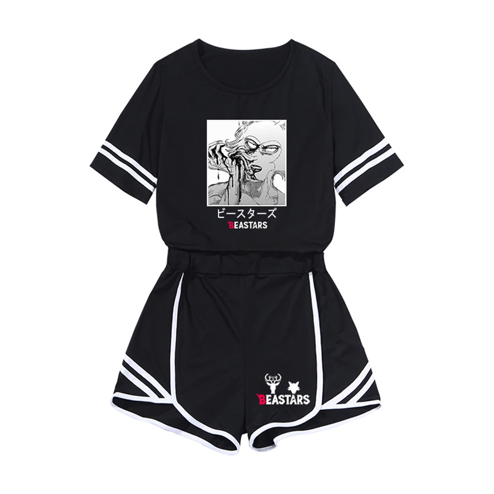 Kewing Women's #1 Beastars Sportswear Set Legoshi Cosplay Fashion Harajuku Cropped T-Shirt & Shorts Two Piece Set