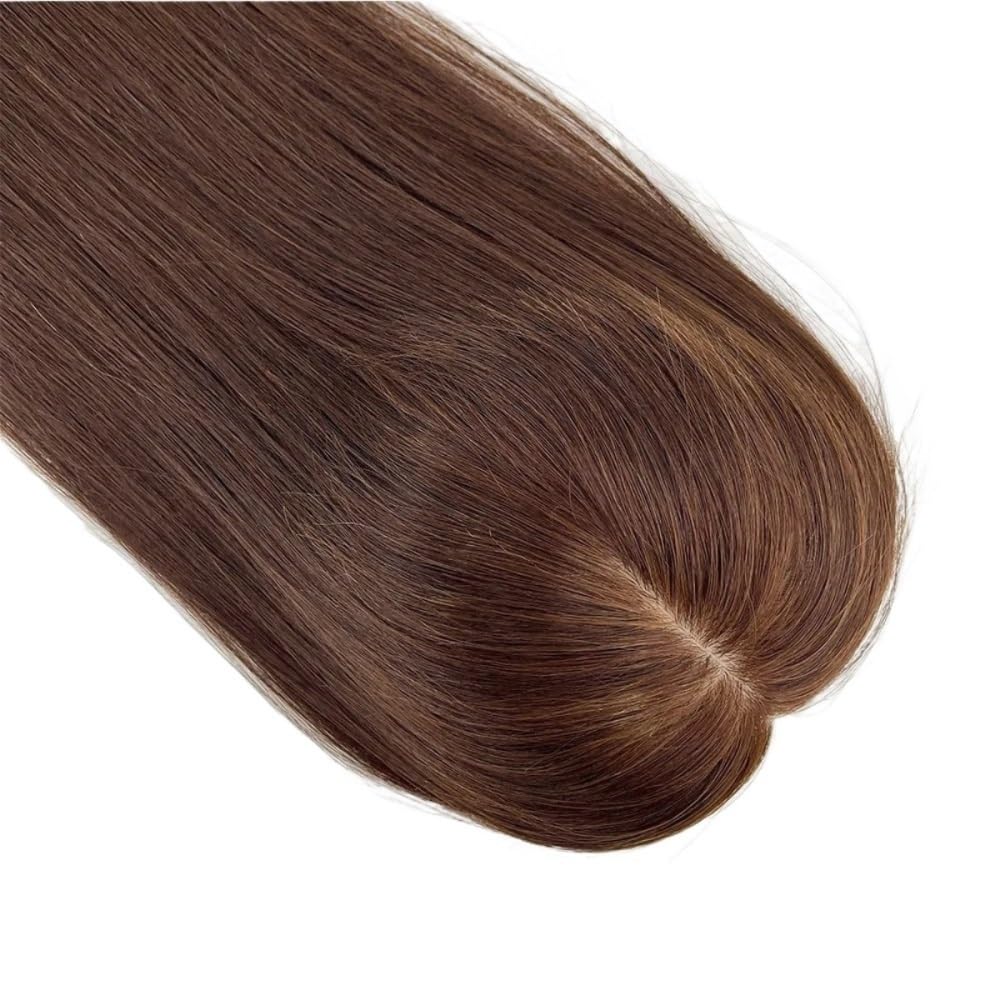 Parrucchino for capelli umani con base in seta da 12x14 cm for donne con capelli diradati con 3 clip, posticci da 8-20 pollici, densità 130 Extension per Capelli(Medium Brown,18inch)