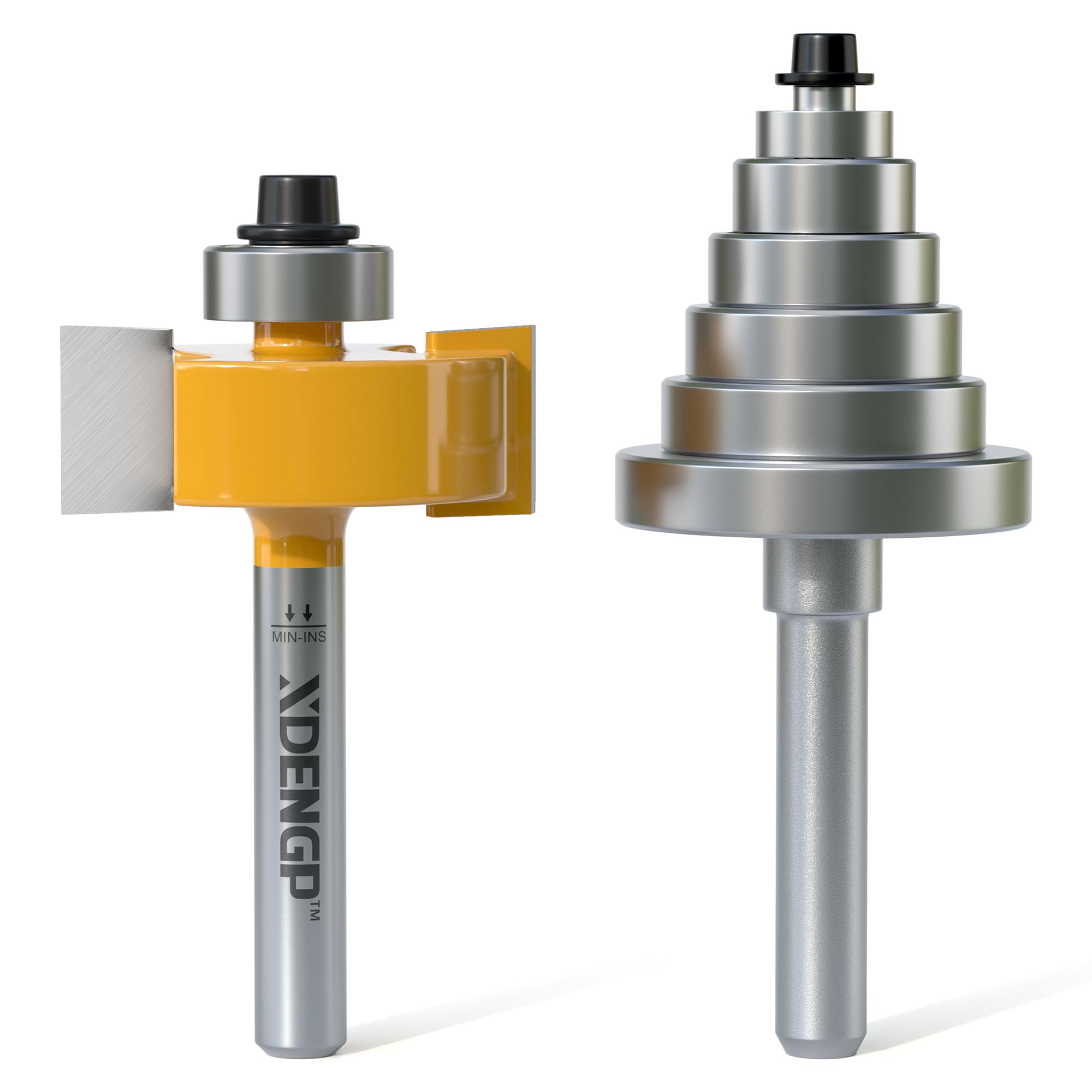 XDENGP Rabbet Router Bit Set 1/4 Shank, Rabbeting Router Bits 1pcs with 6 Bearings for Interchangeable and Adjustable Multi Depths Cutter 1/8", 1/4",