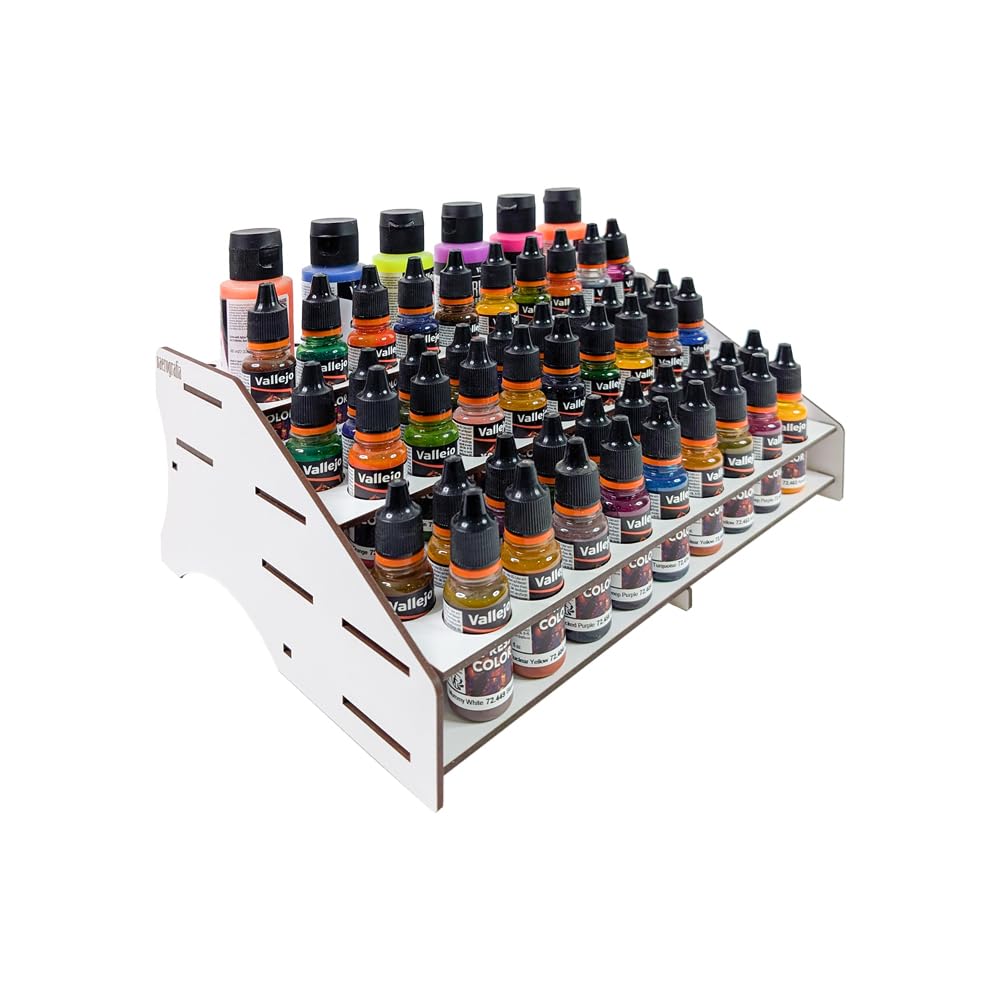 Organizador de Pinturas EP02 Compatible con Vallejo AK The Army Painter | 30x22x11cm | Capacidad de 54 Botes y 22 Pinceles | Modelismo Miniaturas | Montaje fácil