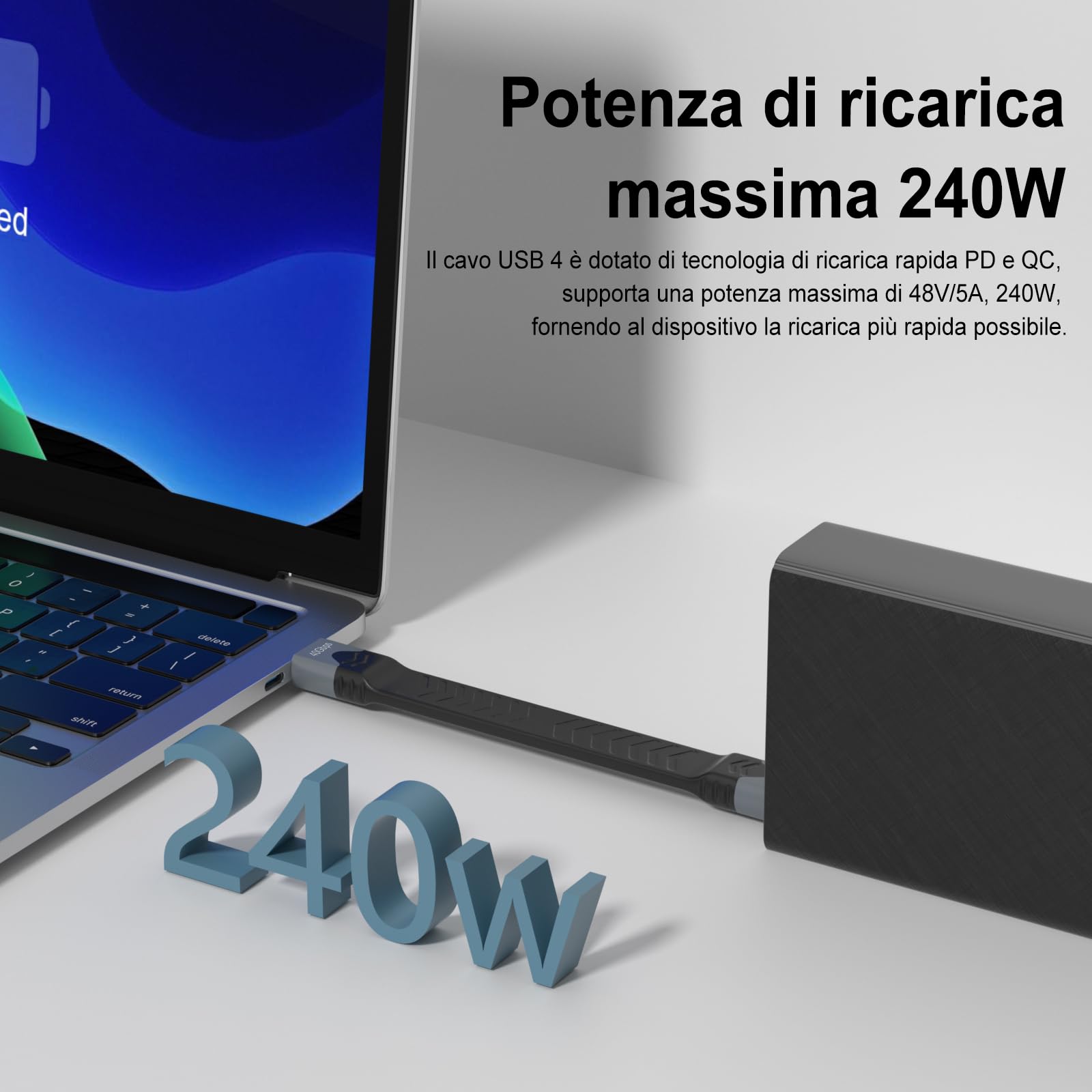 Cavo USB C a USB C corto, cavo USB 3.2 Gen 2 40Gbps FPC Flat Design Cavo di ricarica USB corto PD 100W Fast Charge Compatibile per Samsung Galaxy S24/S23,iPhone 16 Pro/16Pro Max/16/15,MacBook Air/Pro