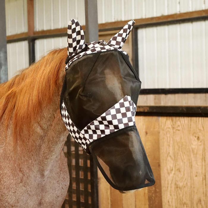Jeffers Deluxe Mesh Horse Fly Mask w/Ears & Nose Full Size Breathable Soft Mesh Ears & Poll Extended Nose Coverage Fleece Trim Stretch Fit Hook & Loop Closure UV Protection - Skater Cowgirl